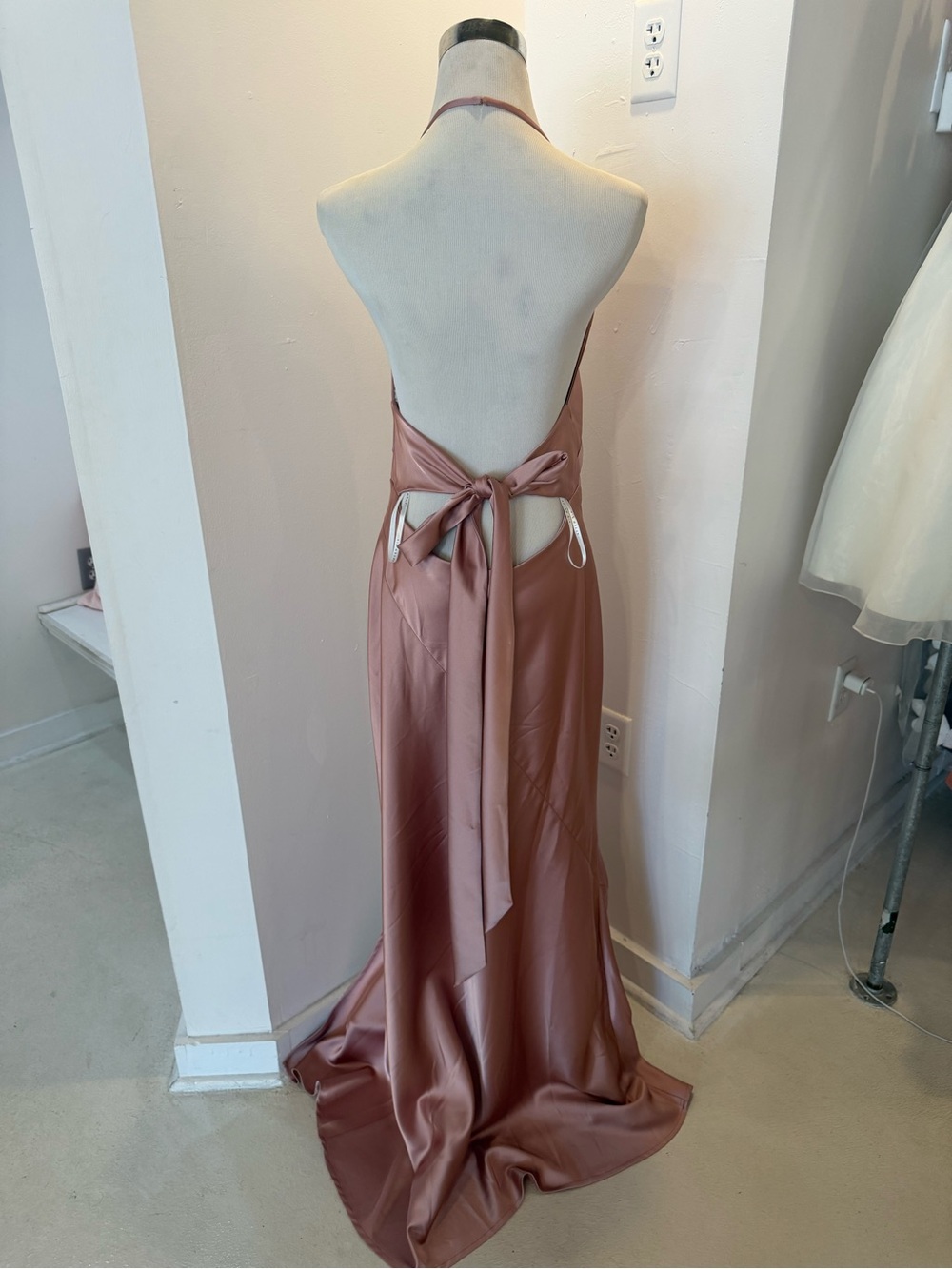 Backless Satin Halter Maxi Dress in Dusty Rose - Picture 2 of 4